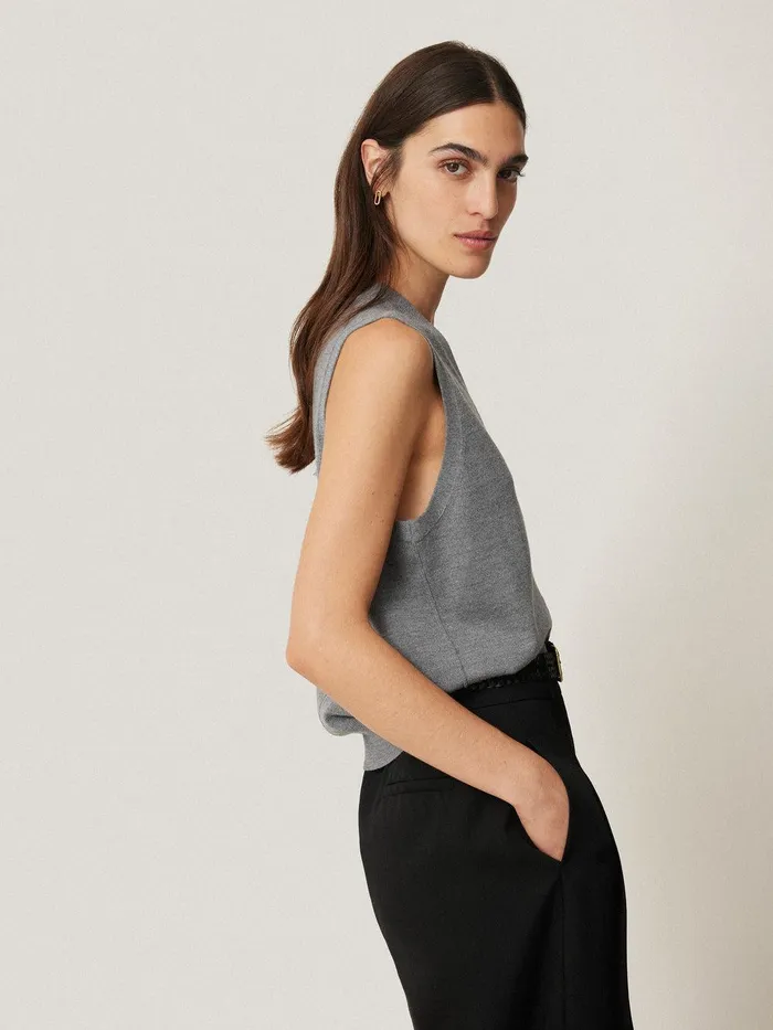 Women Lightweight Merino Waistcoat Grey Jigsaw Knitwear and Cashmere