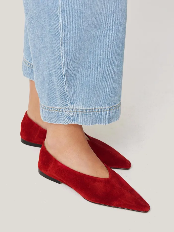 Women Linnie Flat Pointed Ballerina Red Jigsaw Flats