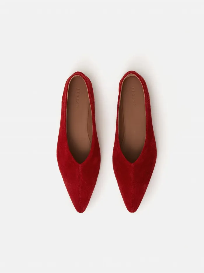 Women Linnie Flat Pointed Ballerina Red Jigsaw Flats