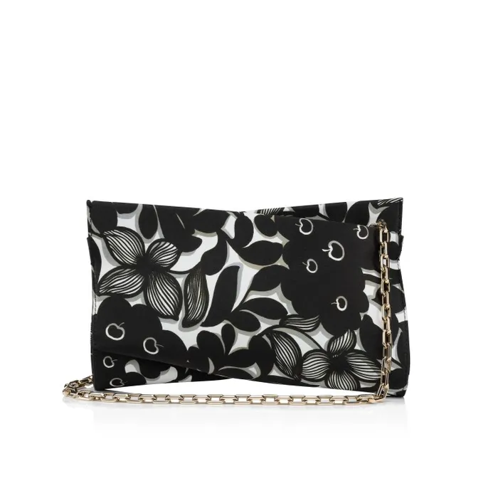 Women Loubitwist Small Clutch 8211 Petunia Printed Crepe Satin 8211 Black Christian Louboutin Shoulder Bags