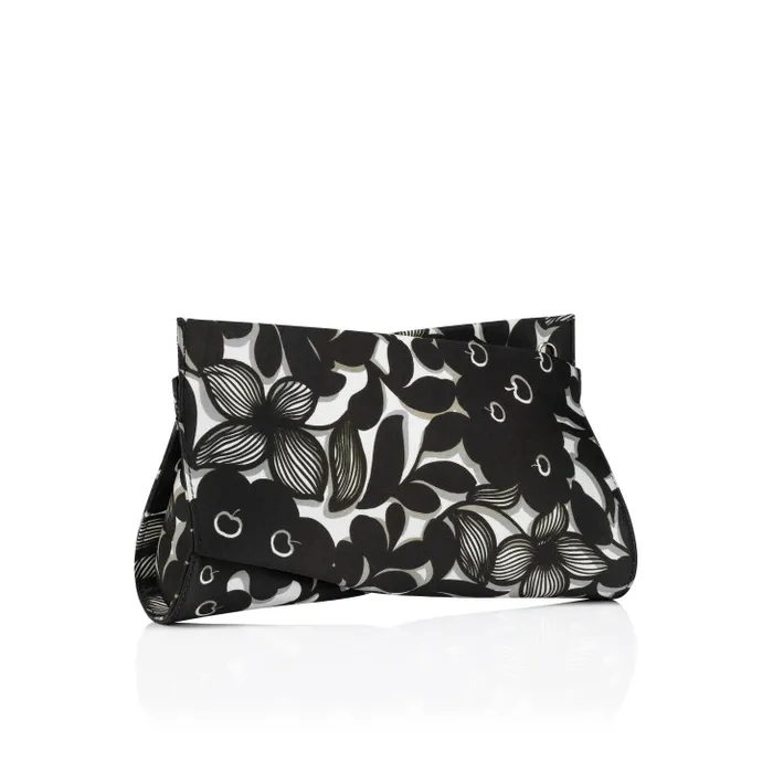 Women Loubitwist Small Clutch 8211 Petunia Printed Crepe Satin 8211 Black Christian Louboutin Shoulder Bags