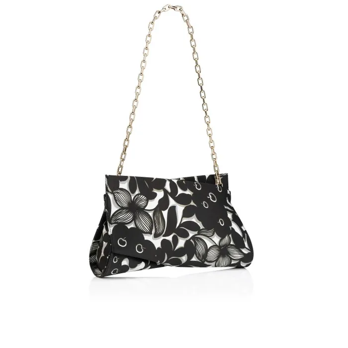 Women Loubitwist Small Clutch 8211 Petunia Printed Crepe Satin 8211 Black Christian Louboutin Shoulder Bags