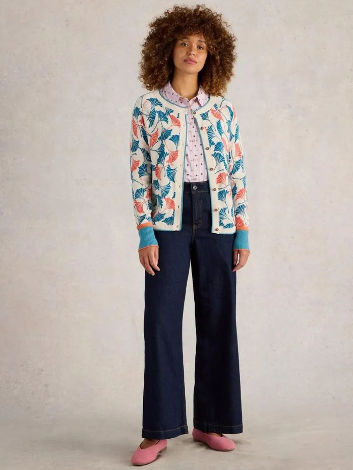 Women LULU PRINTED CARDI Natural Print White Stuff Knitwear