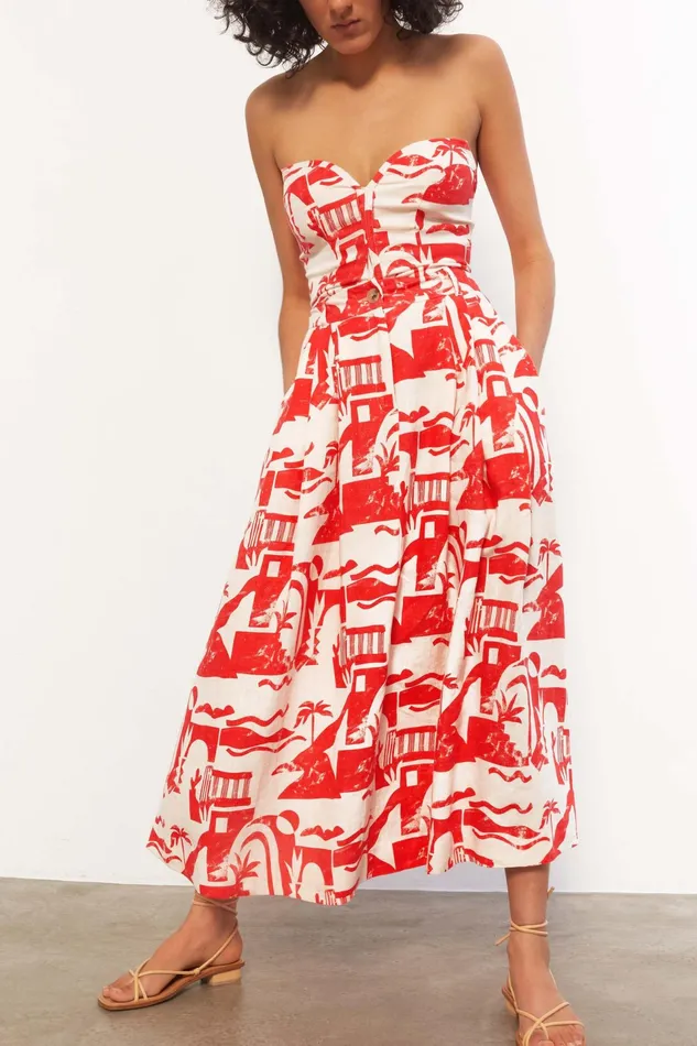 Women Mara Hoffman Skirts Tulay Skirt Red Cream
