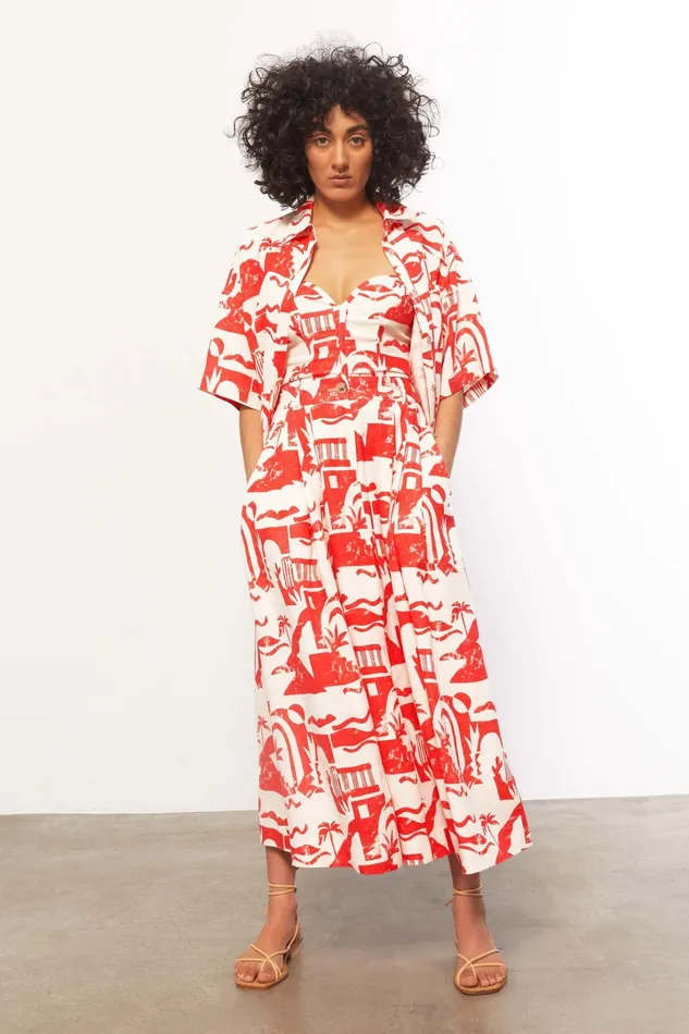 Women Mara Hoffman Skirts Tulay Skirt Red Cream