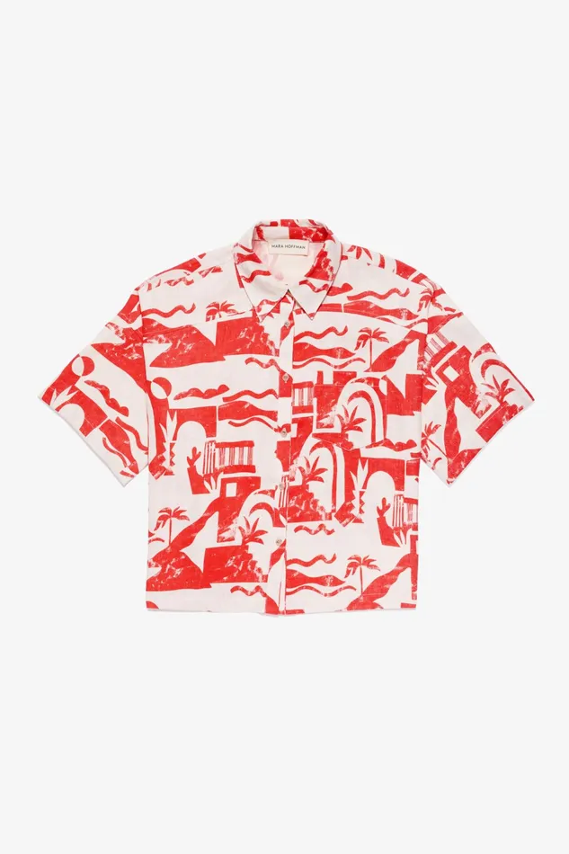 Women Mara Hoffman Tops Auberon Top Red Cream Women Mara Hoffman Tops Auberon Top Red Cream