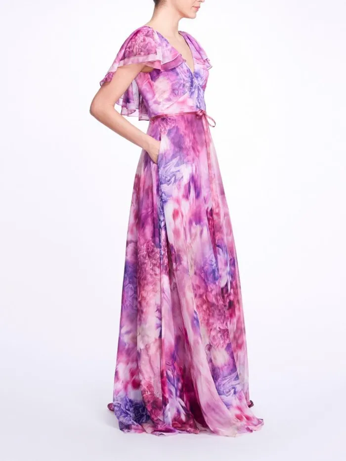 Women Marchesa Marchesa Notte Cap Sleeve VNeck Dress Mauve