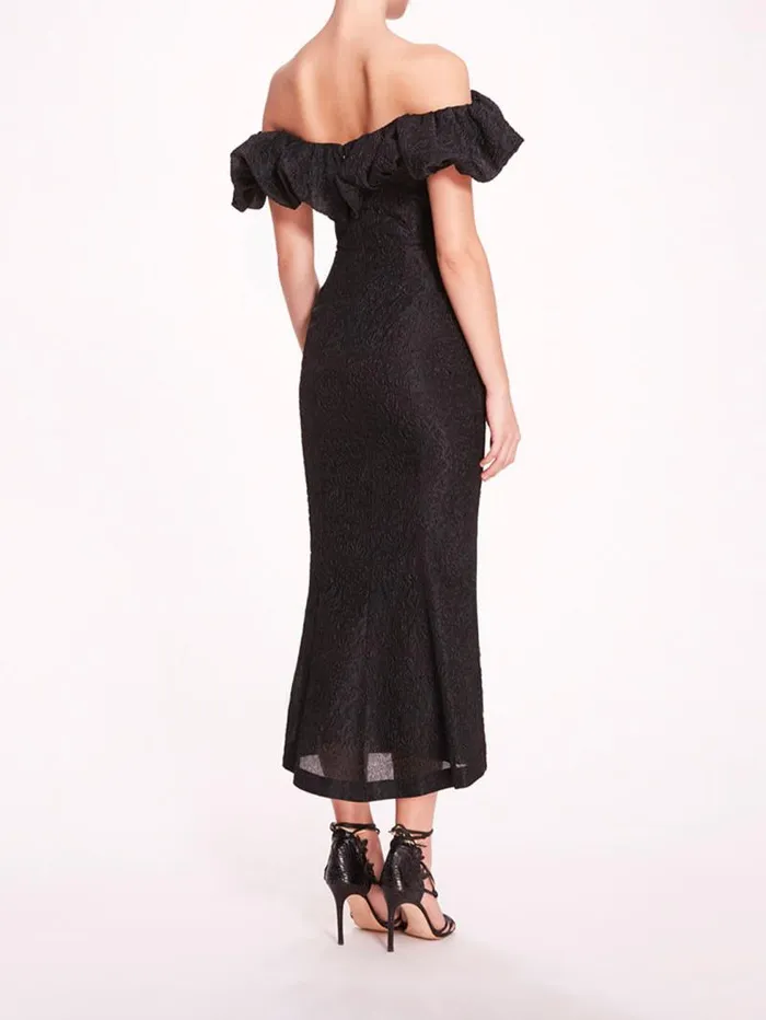 Women Marchesa Marchesa Notte Cloque Midi Dress Black