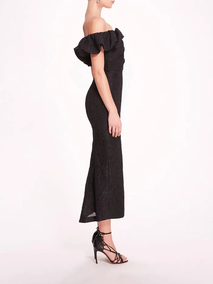 Women Marchesa Marchesa Notte Cloque Midi Dress Black