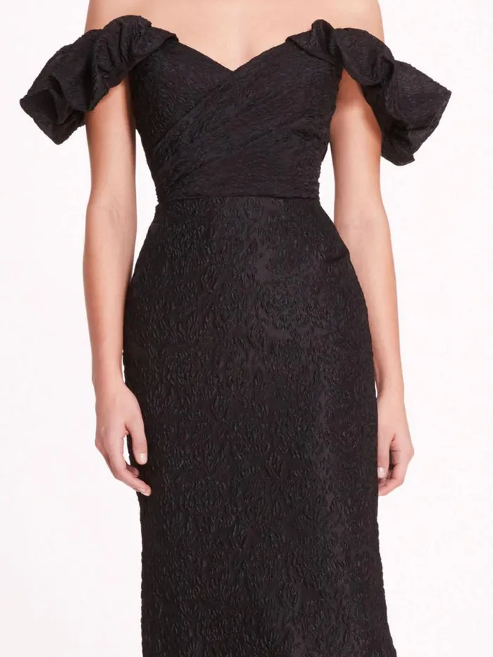 Women Marchesa Marchesa Notte Cloque Midi Dress Black