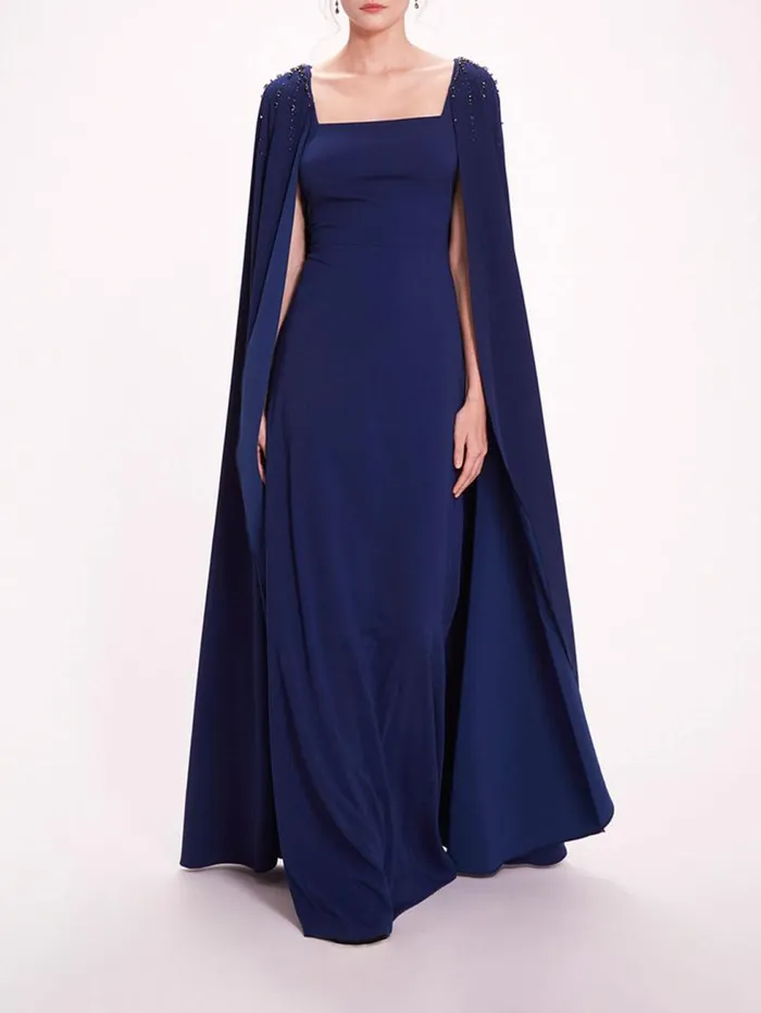 Women Marchesa Marchesa Notte Embellished Cape Gown Navy