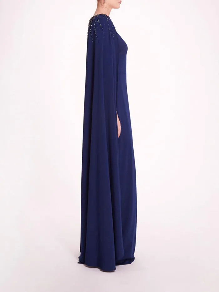 Women Marchesa Marchesa Notte Embellished Cape Gown Navy