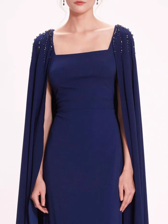 Women Marchesa Marchesa Notte Embellished Cape Gown Navy