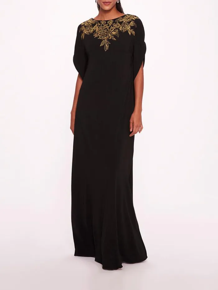 Women Marchesa Marchesa Notte Embroidered Crepe Kaftan Black