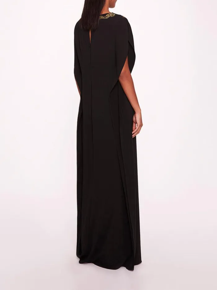Women Marchesa Marchesa Notte Embroidered Crepe Kaftan Black