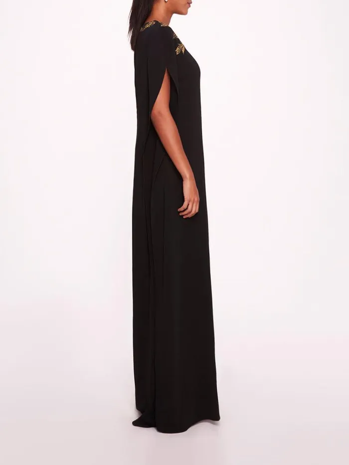 Women Marchesa Marchesa Notte Embroidered Crepe Kaftan Black