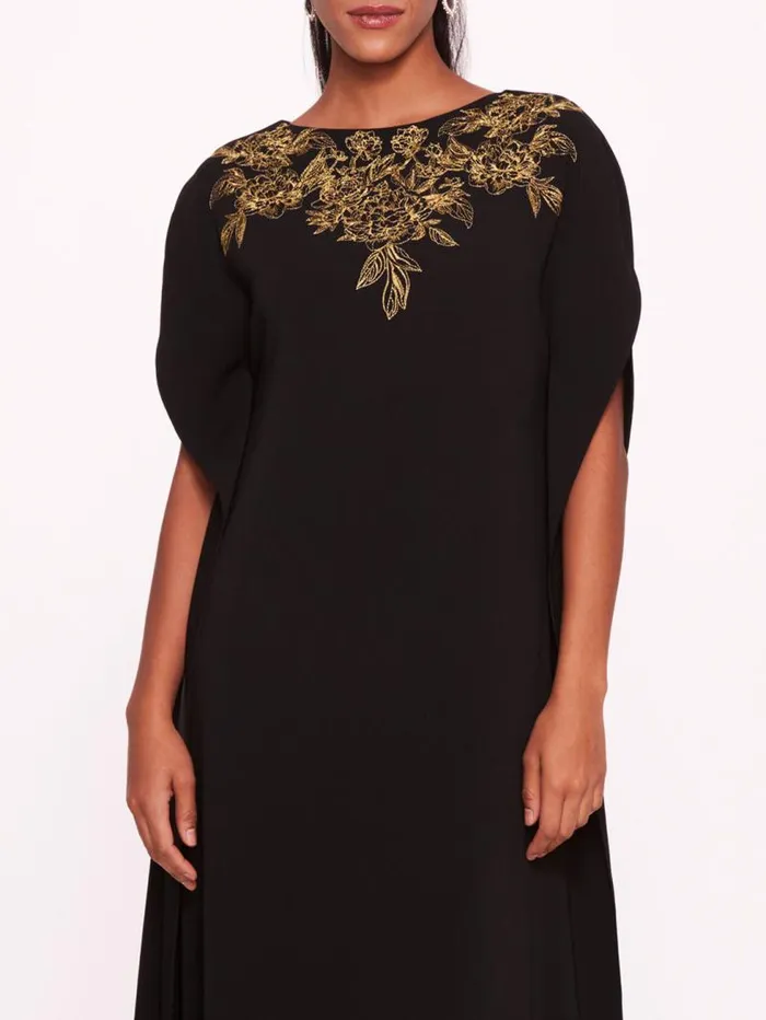 Women Marchesa Marchesa Notte Embroidered Crepe Kaftan Black