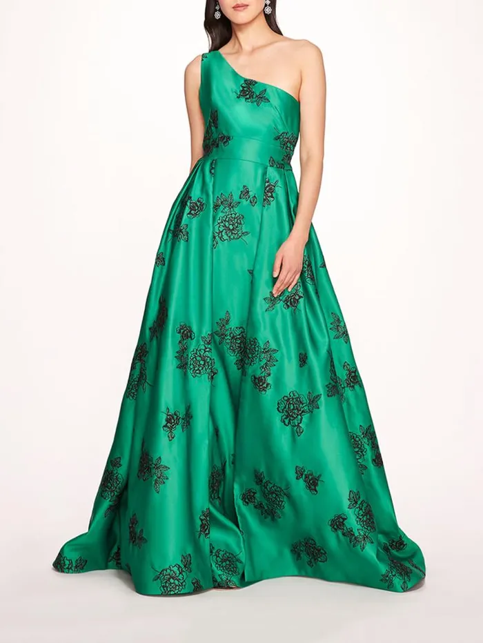 Women Marchesa Marchesa Notte One Shoulder Marigold Ball Gown Emerald Multi