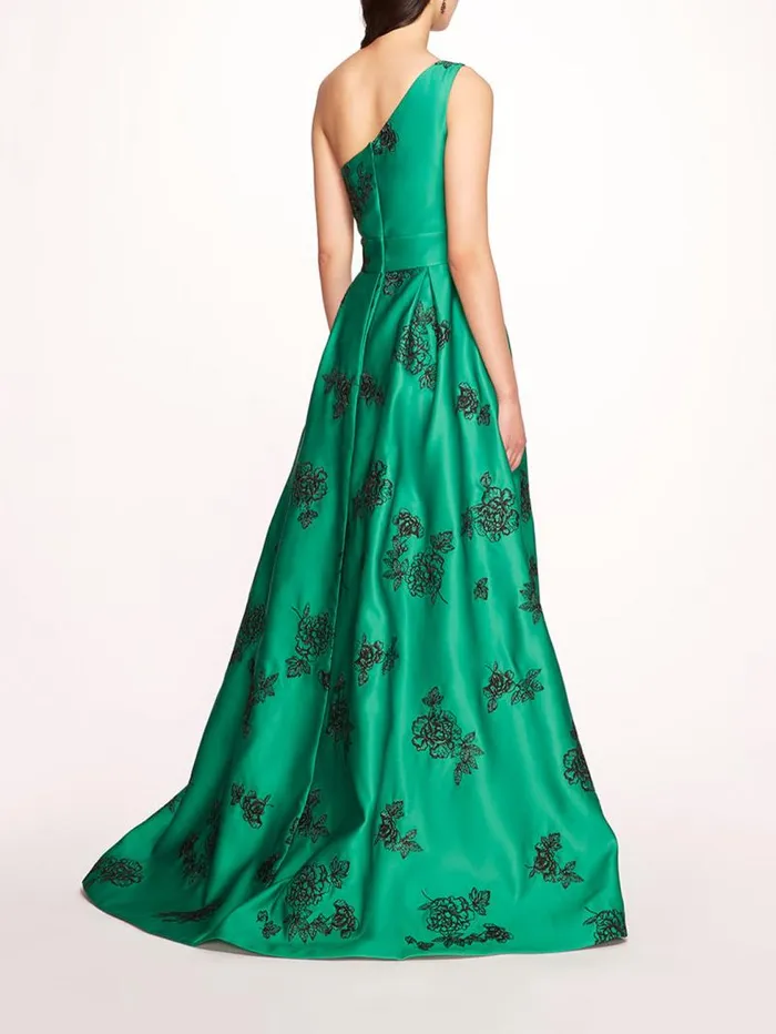 Women Marchesa Marchesa Notte One Shoulder Marigold Ball Gown Emerald Multi