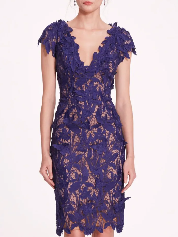 Women Marchesa Marchesa Notte Organic Lace Mini Dress Navy