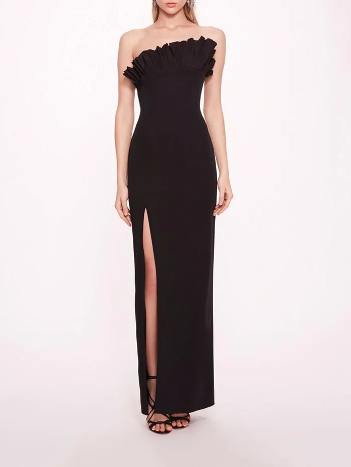 Women Marchesa Marchesa Notte Pleated Neckline Gown Black