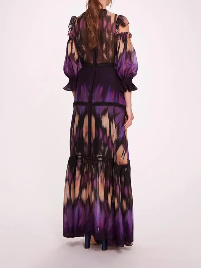 Women Marchesa Marchesa Rosa Abstract Viscose Maxi Dress Purple Multi