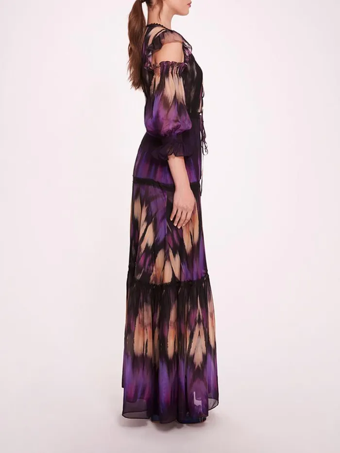 Women Marchesa Marchesa Rosa Abstract Viscose Maxi Dress Purple Multi
