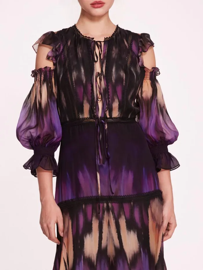 Women Marchesa Marchesa Rosa Abstract Viscose Maxi Dress Purple Multi
