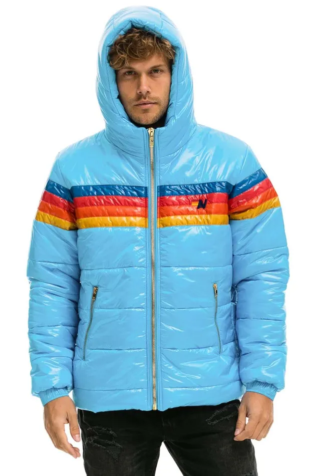 WomenMen Outerwear Aviator Nation 4 STRIPE LUXE TREKKER JACKET 8211 GLOSSY SKY WomenMen Outerwear Aviator Nation 4 STRIPE LUXE TREKKER JACKET 8211 GLOSSY SKY