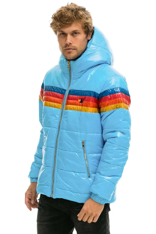 WomenMen Outerwear Aviator Nation 4 STRIPE LUXE TREKKER JACKET 8211 GLOSSY SKY WomenMen Outerwear Aviator Nation 4 STRIPE LUXE TREKKER JACKET 8211 GLOSSY SKY