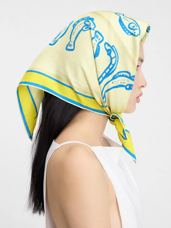 WomenMen Textile Accessories JACQUEMUS The Pesco Bandana Print Capri Fish Yellow