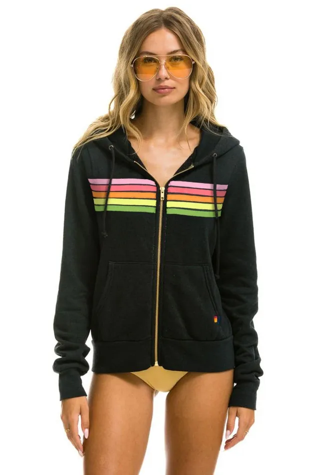 WomenMen Tops Aviator Nation 5 STRIPE HOODIE 8211 CHARCOAL PINK GREEN