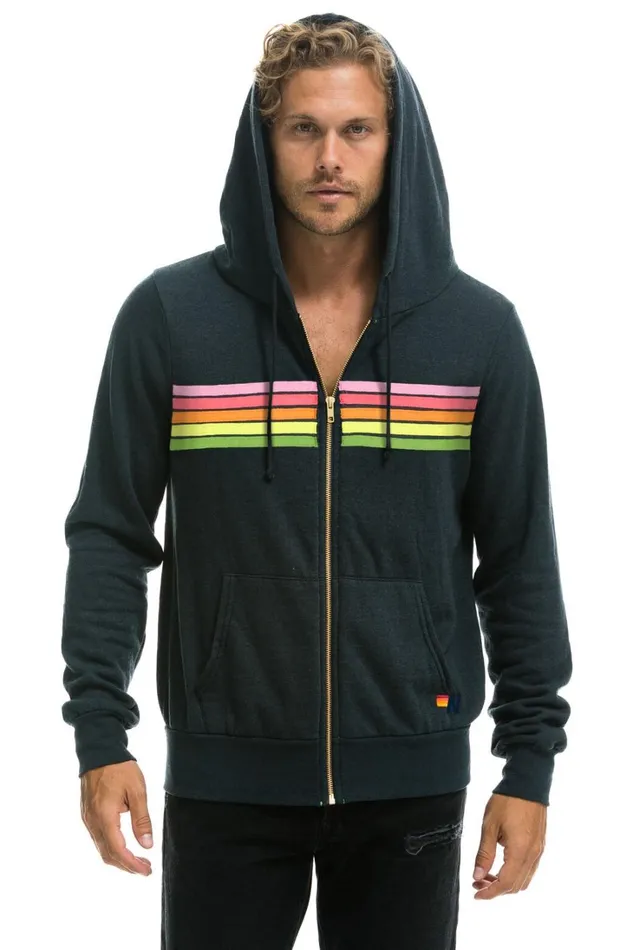 WomenMen Tops Aviator Nation 5 STRIPE HOODIE 8211 CHARCOAL PINK GREEN WomenMen Tops Aviator Nation 5 STRIPE HOODIE 8211 CHARCOAL PINK GREEN