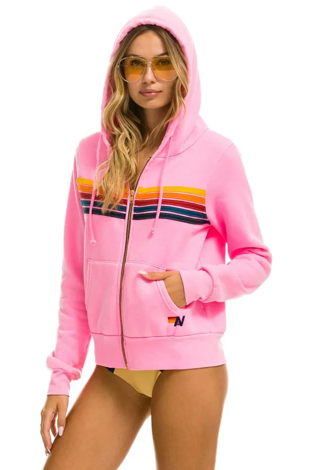 WomenMen Tops Aviator Nation 5 STRIPE HOODIE 8211 NEON PINK