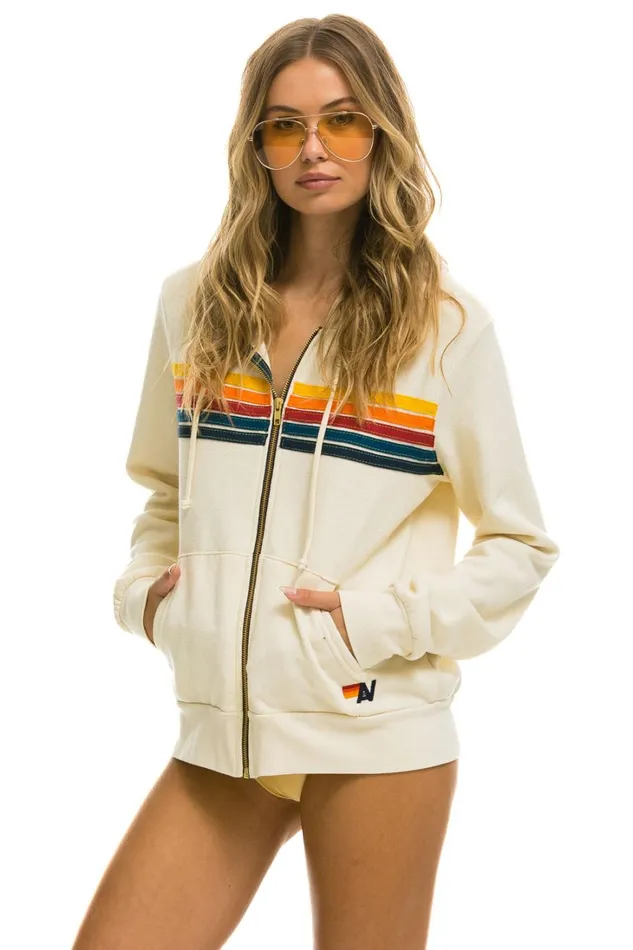 WomenMen Tops Aviator Nation 5 STRIPE HOODIE 8211 VINTAGE WHITE WomenMen Tops Aviator Nation 5 STRIPE HOODIE 8211 VINTAGE WHITE