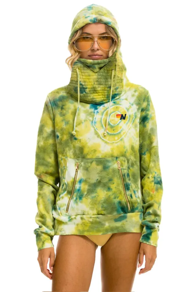 WomenMen Tops Aviator Nation HAND DYED NINJA PULLOVER HOODIE 8211 TIE DYE GREEN YELLOW