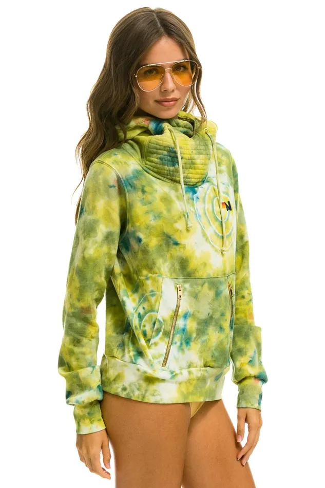 WomenMen Tops Aviator Nation HAND DYED NINJA PULLOVER HOODIE 8211 TIE DYE GREEN YELLOW WomenMen Tops Aviator Nation HAND DYED NINJA PULLOVER HOODIE 8211 TIE DYE GREEN YELLOW