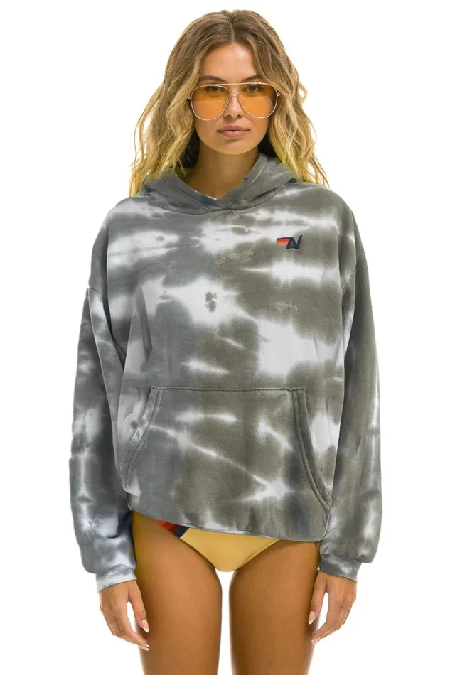 WomenMen Tops Aviator Nation HAND DYED PULLOVER HOODIE RELAXED 8211 TIE DYE GREY OLIVE