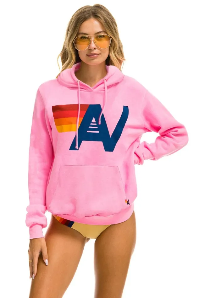 WomenMen Tops Aviator Nation LOGO LIGHT WEIGHT PULLOVER HOODIE 8211 NEON PINK