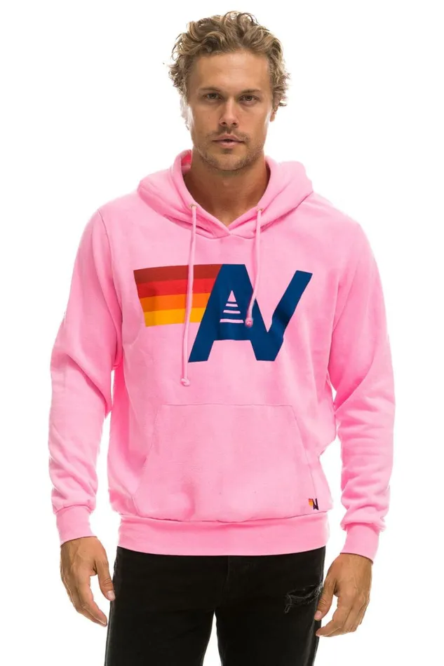 WomenMen Tops Aviator Nation LOGO LIGHT WEIGHT PULLOVER HOODIE 8211 NEON PINK