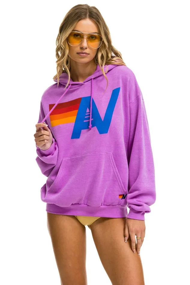 WomenMen Tops Aviator Nation LOGO PULLOVER RELAXED HOODIE 8211 NEON PURPLE