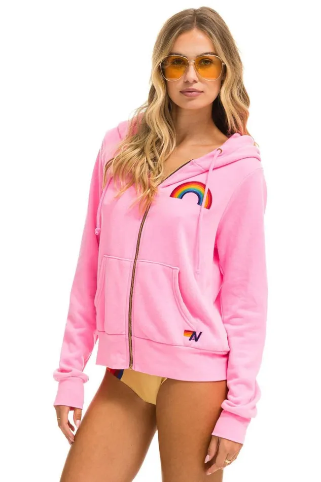 WomenMen Tops Aviator Nation RAINBOW EMBROIDERY HOODIE 8211 NEON PINK