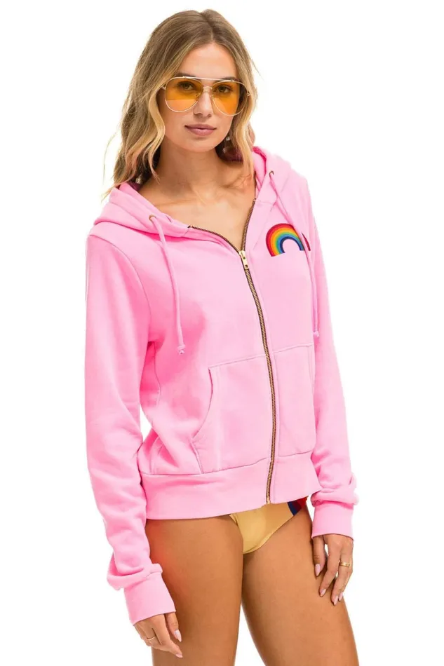 WomenMen Tops Aviator Nation RAINBOW EMBROIDERY HOODIE 8211 NEON PINK