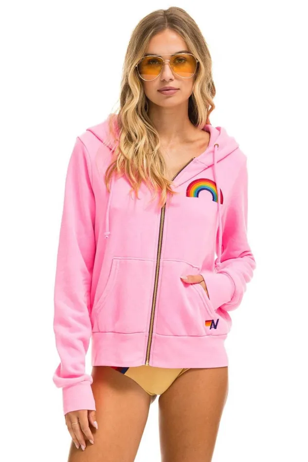 WomenMen Tops Aviator Nation RAINBOW EMBROIDERY HOODIE 8211 NEON PINK