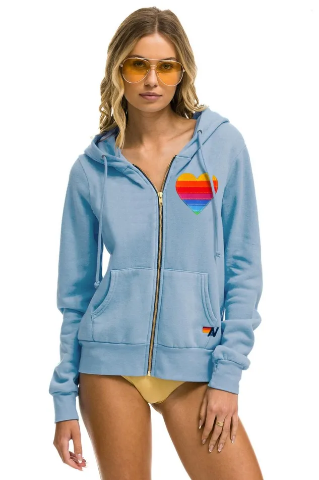 WomenMen Tops Aviator Nation RAINBOW HEART STITCH ZIP HOODIE 8211 ICE