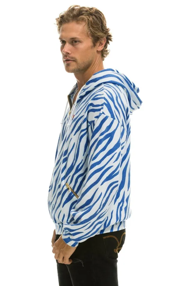 WomenMen Tops Aviator Nation TIGER RELAXED ZIP HOODIE WITH POCKETS 8211 BLUE TIGER WomenMen Tops Aviator Nation TIGER RELAXED ZIP HOODIE WITH POCKETS 8211 BLUE TIGER