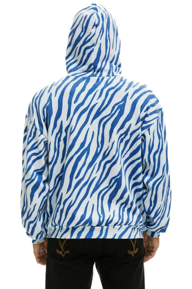 WomenMen Tops Aviator Nation TIGER RELAXED ZIP HOODIE WITH POCKETS 8211 BLUE TIGER WomenMen Tops Aviator Nation TIGER RELAXED ZIP HOODIE WITH POCKETS 8211 BLUE TIGER