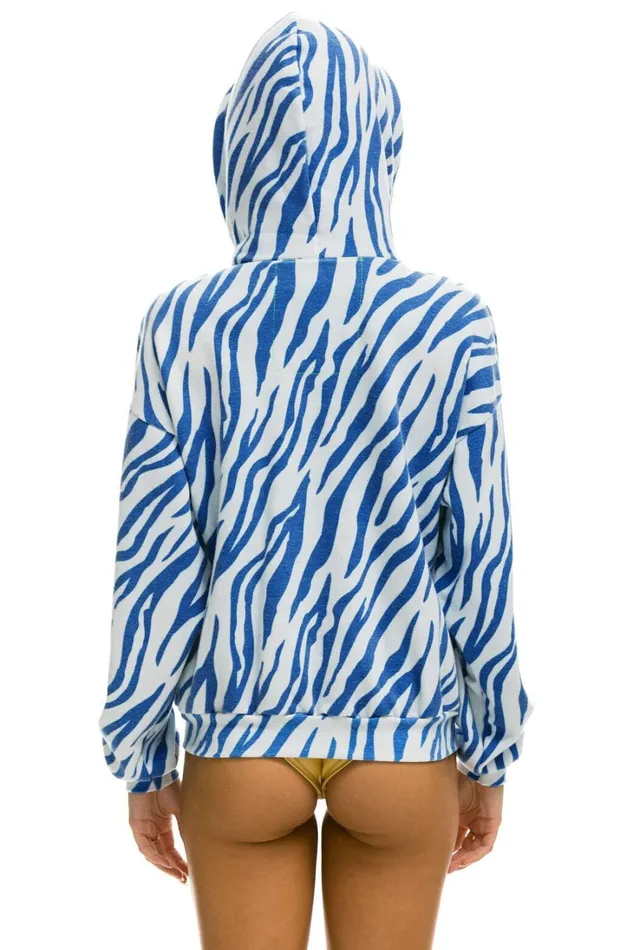WomenMen Tops Aviator Nation TIGER RELAXED ZIP HOODIE WITH POCKETS 8211 BLUE TIGER WomenMen Tops Aviator Nation TIGER RELAXED ZIP HOODIE WITH POCKETS 8211 BLUE TIGER