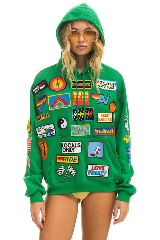 WomenMen Tops Aviator Nation VINTAGE PATCH RELAXED PULLOVER HOODIE KELLY GREEN
