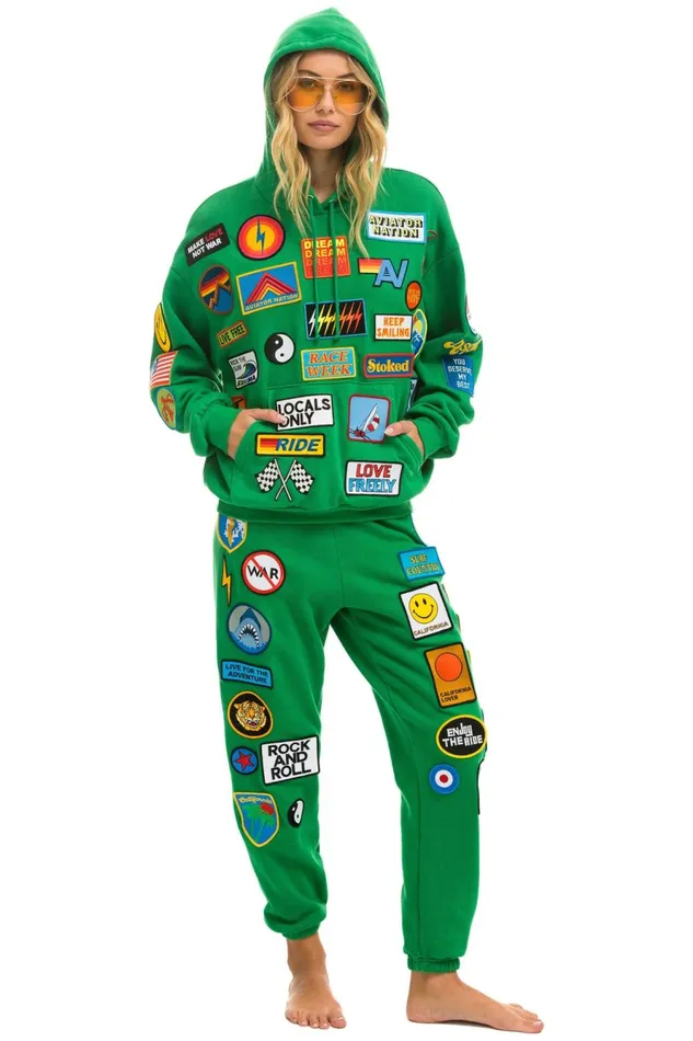 WomenMen Tops Aviator Nation VINTAGE PATCH RELAXED PULLOVER HOODIE KELLY GREEN